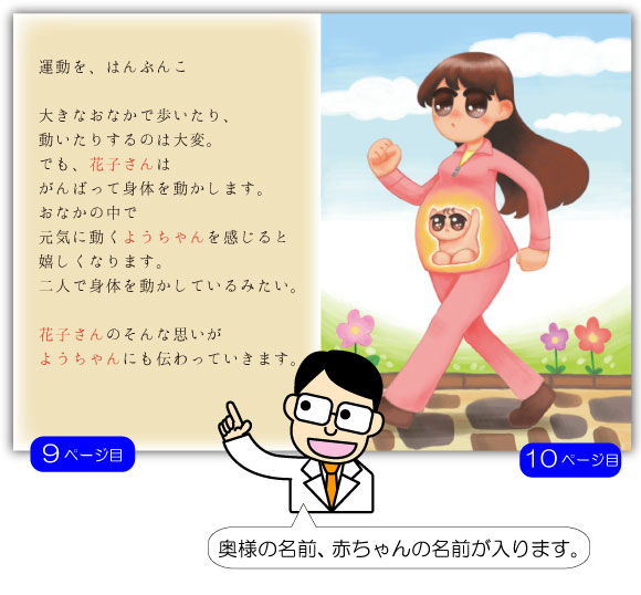 5ページ目の例文：ようちゃんが、成長すると
花子さんのおなかもだんだん大きくなります。